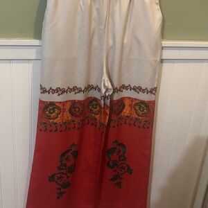 Floral Wide Leg Pants - Red and Cream